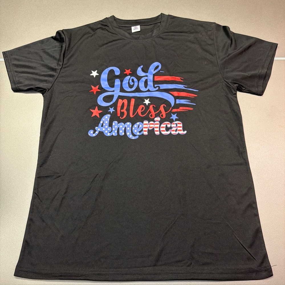 God Bless America Flag Ribbon USA Patriotic Pride Fourth 4th of‎ July Mens L Tee